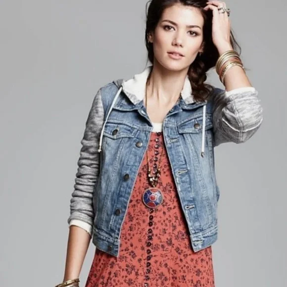 Free People Denim and Knit Gray Women's Jacket - Picture 4 of 9